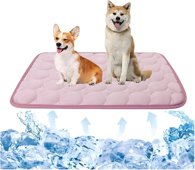 Pet Cooling Mat Cooling Fiber - Washable Non-Toxic Pet Indoor Outdoor Bed, Foldable Pee Pads for Dogs Settle Mat Cooling Dog Blanket Cat Cooling Pad (Pink, X-Large)