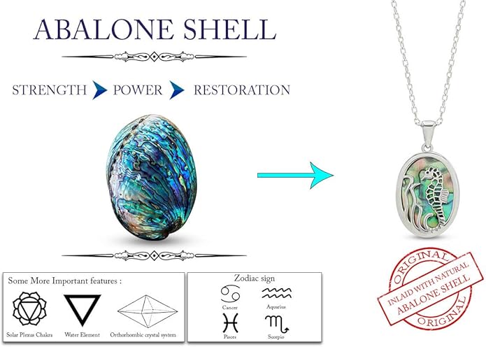 AFFY Abalone Shell Animal (Starfish, Dolphin, Seahorse, Frog, Dragonfly, Whale Tail, Turtle) 14K White Gold Over Sterling Silver Pendant Necklace Jewelry Gift For Her