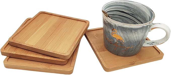 4PCS Mosaic Bamboo Coasters for Crafts, Blank Base Trays, Drinking Cup Coaster, Plant Coaster, Art Plate,DIY Mosaic Supplies (Square L)