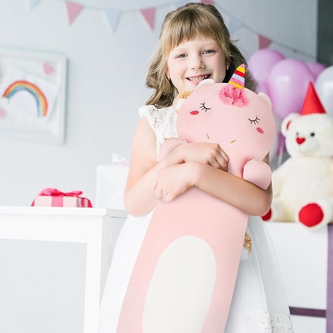 36” Long Unicorn Plush Body Pillow, Kawaii Cute Pink Unicorn Stuffed Animals, Hugging Squishy Pillow Soft Plushies Toys, Gifts for Girls Boys Kids Birthday Easter