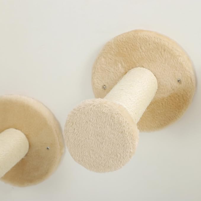 PawHut Cat Wall Shelves, 4PCs Corner Design Cat Wall Furniture with Scratching Post, Scratching Board, Perches, Cat Wands, Toy Ball, Cat Wall Climber for Indoor Cats Kittens, Beige