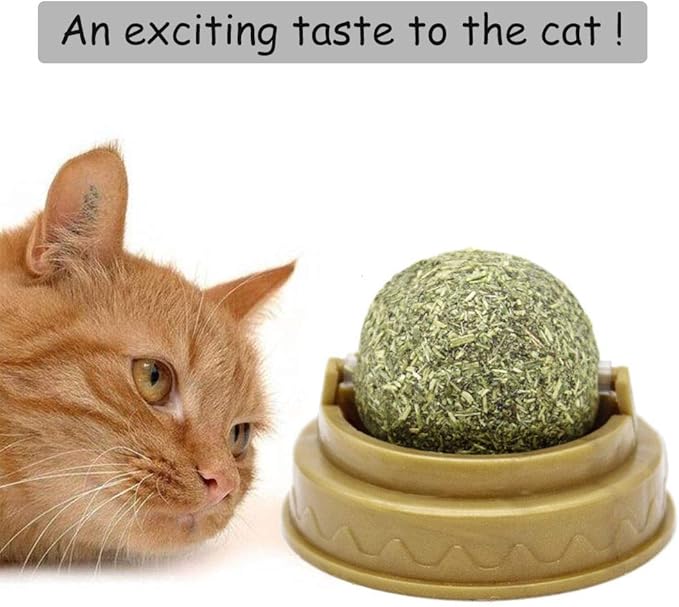 2 pcs Catnip Balls, Pure Natural Mint Leaf Rotating Interactive Cat Toys, Cat Removal Hairball Toys Can Be Sticky On Wall, Teeth Cleaning Catmint Toy for Cat, Kitten, Kitty Playing Chewing