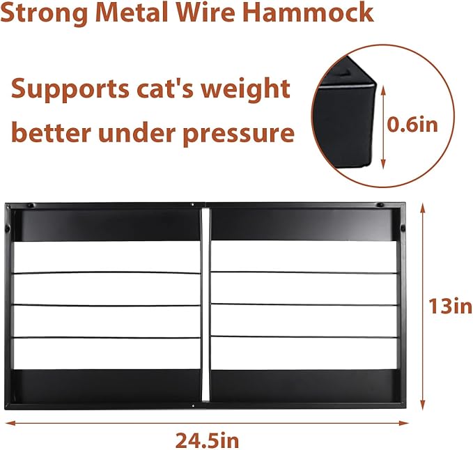 Cat Window Hammock, Metal Cat Hammock Window Seat with Soft Cushion, Window Sill Cat Perch, Kitty Sill for Two Big Cats, 360° Sunny Seat Space Saving Cat Beds Window Perch Shelf for Indoor Cats(Grey)