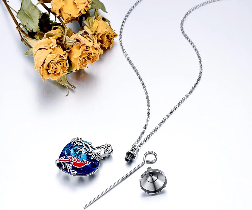 Animal Crystal Urn Necklace For Ashes Sterling Silver Butterfly Dragonfly Bee Phoenix Peacock Hummingbird Fox Angel Wing Pentagram Pentacle Cremation Necklace Heart Teardrop Urn Holder Necklaces For Women Memorial Jewelry