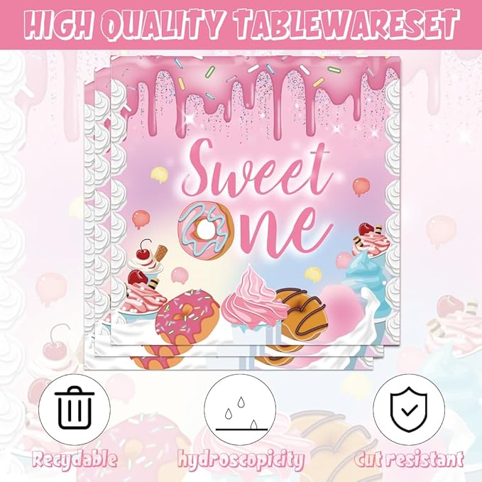 40pcs Donut Birthday Party Decoration,include 20 Dessert Plate, 20 Napkin,Pink Donut Disposable Tableware,Used for Candyland Birthday Party Supplies