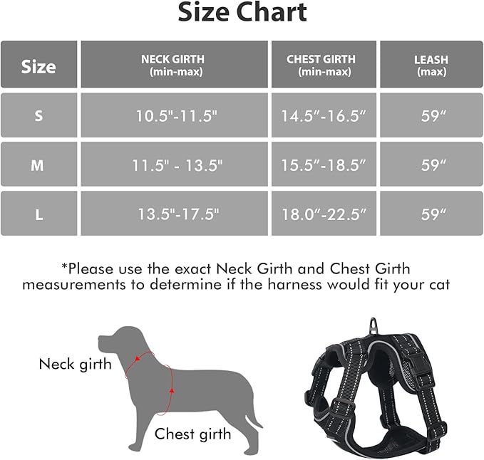 Rttochfy Cat Harness and Leash Set, Adjustable and Reflective Cat Vest, Escape Proof Kitten Harness, Easy to Put on with 3 Buckles for Cats Walking and Traveling (Black, M)