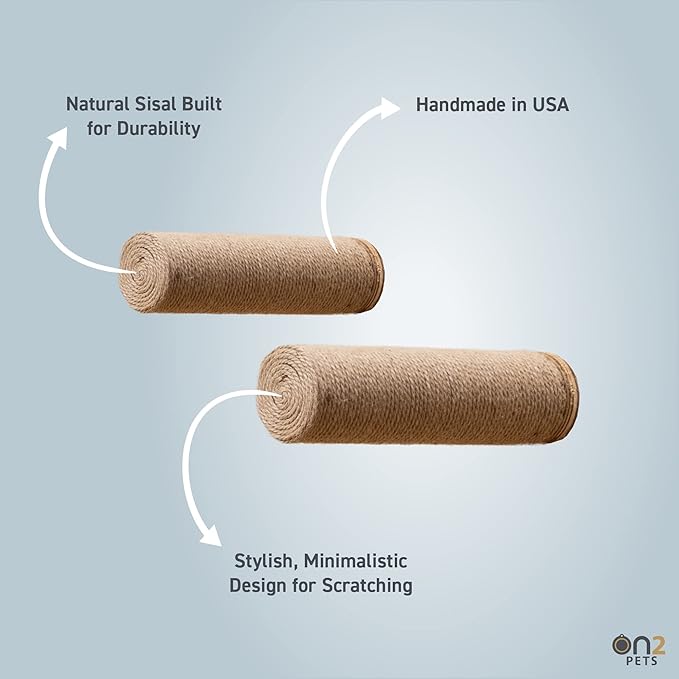 On2Pets Cat Furniture Wall-Mounted Scratcher Cat Steps, Sisal Rope Scratching Posts Floating Cat Wall Perches, Set of 2 with Cat face and Tail