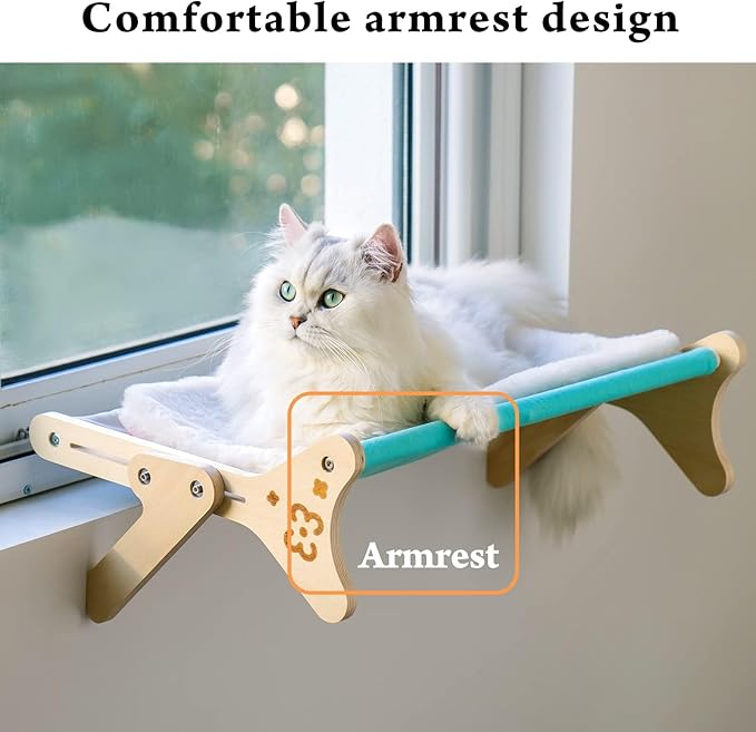 Cat Window Perch Cat Window Hammock Seat for Indoor Cats Sturdy Adjustable Steady Cat Bed Providing All-Around Sunbath Space Saving Washable Holds Up to 40 lbs (2 in 1 Blue with pad)