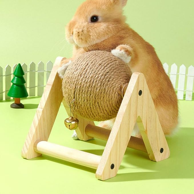 ABOOFAN Cat Scratcher Toy with Sisal Ball Cats Scratching Rope Ball Interactive Rotatable Wood Pet Scratcher Toys Durable for Indoor Kitties to Grind Claws Pet Furniture Supplies