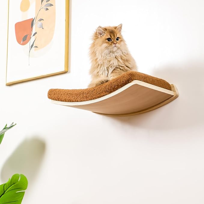 Cat Wall Shelves,Wall Mounted Cat Wall Furniture,Curved Cat Shelves and Perches for Wall,Floating Cat Wall Bed Cat Shelf with Comfortable Cat Cushion