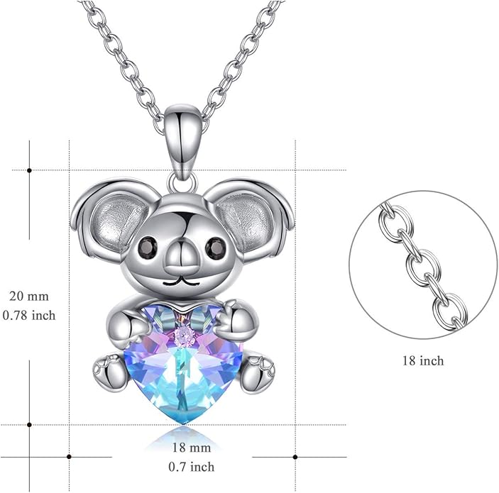 AOBOCO Cute Giraffe Necklace Sterling Silver Heart Pendant with Crystals from Austria - Elephant Koala Animal Pendant for Women