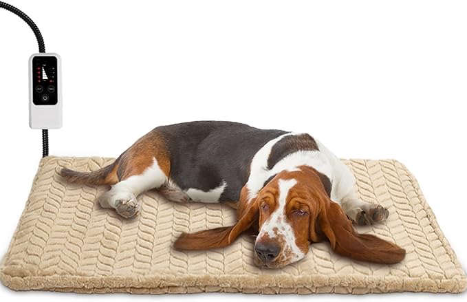Heeyoo Pet Heating Pad, Adjustable Temperature Dog Cat Heating Pad with Timer, Waterproof Heated Dog Bed with Chew Resistant Cord, Auto Power-Off Indoor Pet Heated Mat for Dogs and Cats