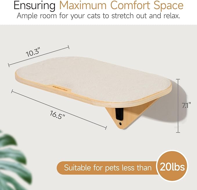 MEWOOFUN Cat Wall Shelves, 16.5'' x 10.3'' Cat Hammock with Scratching Mat, Wooden Cat Wall Furniture for Indoor Cats, Wall Mounted Cat Bed for Sleeping, Climbing and Playing