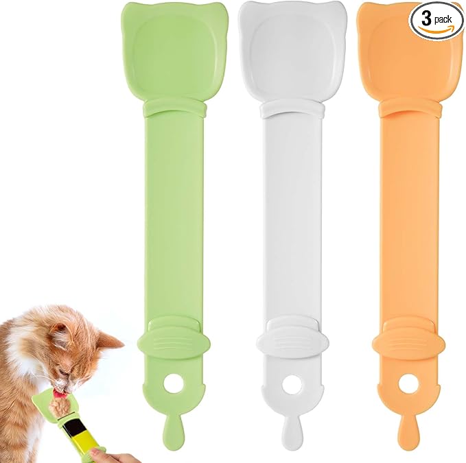 3pcs Cat Strip Feeders, Cute Cat Head Shape Cat Strip Squeeze Spoons Multifunctional 2-in-1 Cat Food Dispenser Cat Strip Spoons Cat Food Spoons for Wet Food Cat Pet Supplies