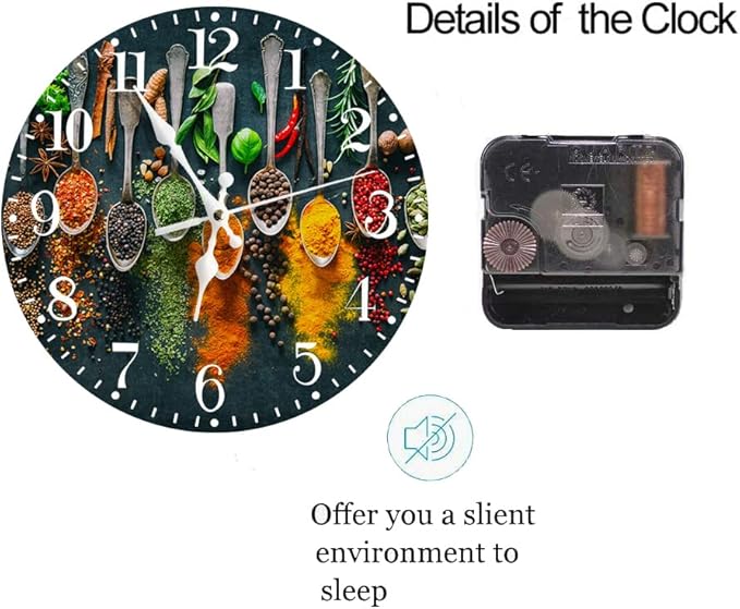 Ansouyi Round Wall Clock Battery Operated Clocks Wallclock 10 Inch,Colorful Various Herbs and Spices Silent Non Ticking Wall Clock for Living Room,Kitchen,Home,Bathroom,Bedroom,Office or School