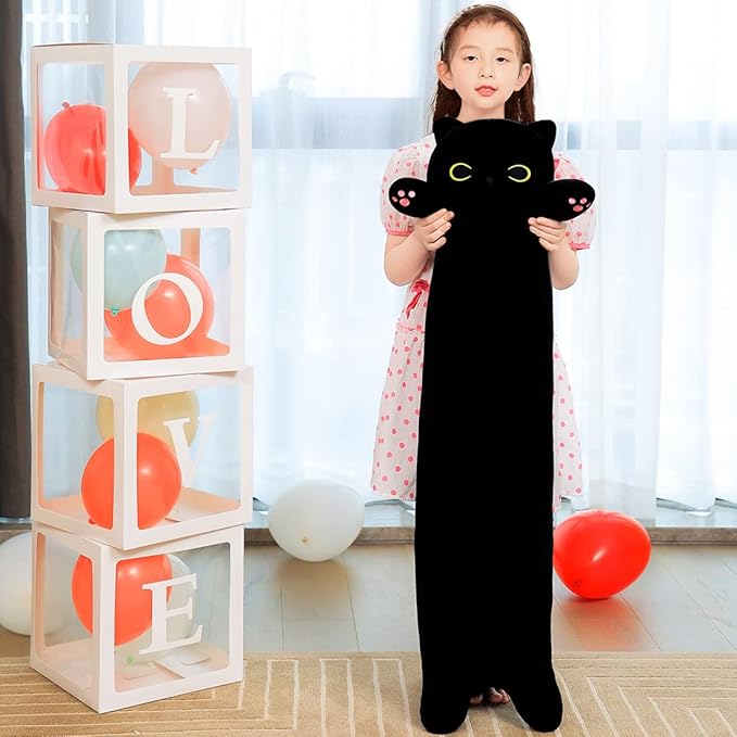 59inch Black Cat Plush Toy Soft Long Cat Pillow Plushies Doll Stuffed Animal Plush Body Pillow Black Sesame Meowchi Sofa Throw Pillow Decoration Gift for Kids Girl, 150cm/59inch