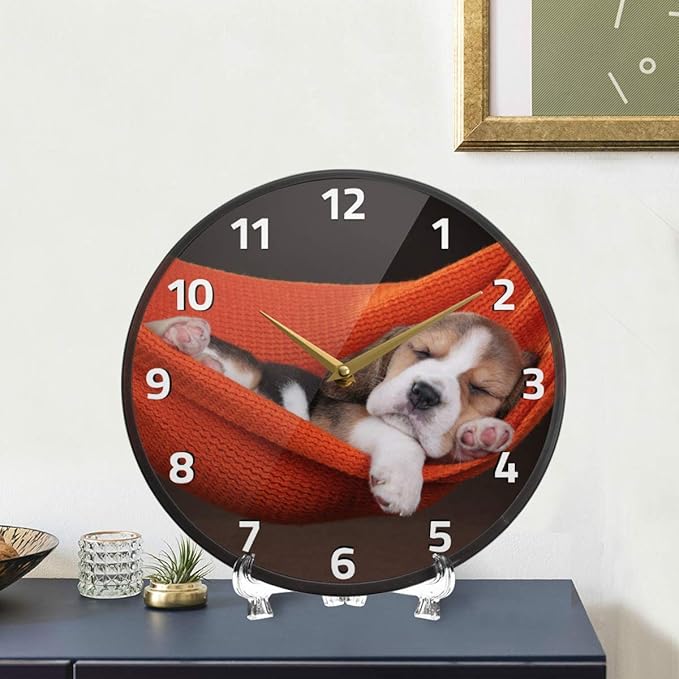 ALAZA Animal Dog Beagle Puppy Wall Clock Battery Operated Silent Non Ticking Clocks for Living Room Decor 12 Inch / 9.5 Inch