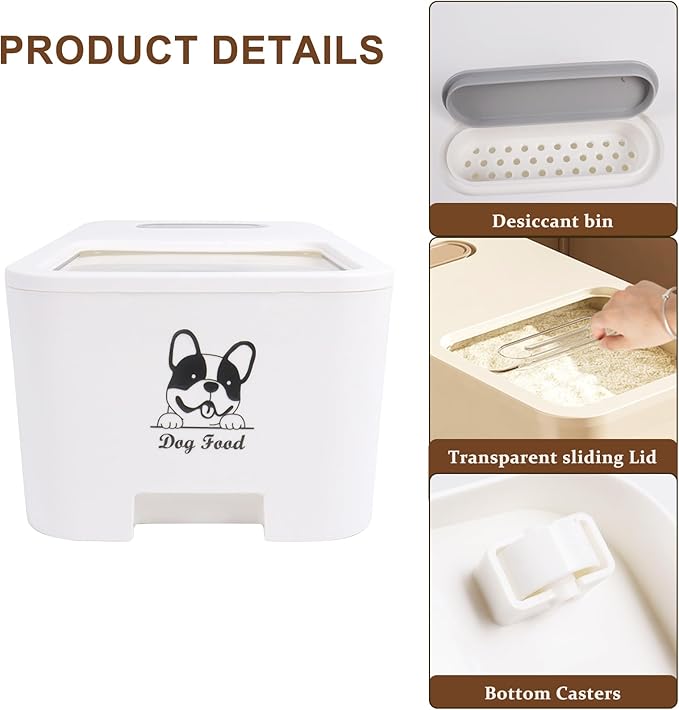 10Lbs Cat Food Storage Container,Pet Food Container with Rolling Wheels & Sliding Lid,BPA Free Plastic Storage Bin For Cat Food Kibble with Measuaring Cups-Rodent proof