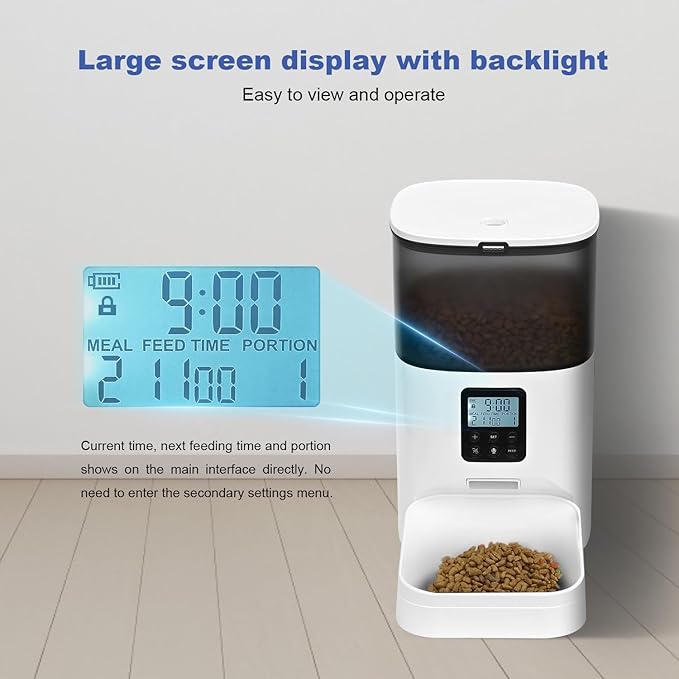 Automatic Cat Feeder, 4L Cat Food Dispenser with 10s Voice Recorder, Pet Feeder up to 8 Meals per Day, Timed Cat Feeder with Dry Food Sealed Ring (White, 4L-Basic)