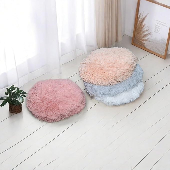 Plush Cat Dog Cushion,Round Pet Warm Mat, PP Cotton Soft and Comfortable for Living Room