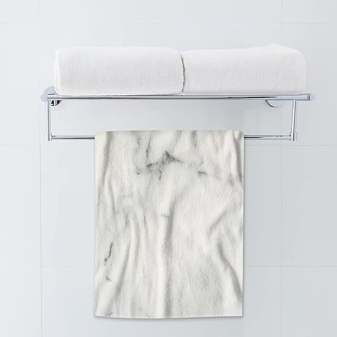 AOYEGO White Marble Bath Towel Art Floor Decoration Rock Nature Spots Stone Beach Bath Towels Soft Microfiber Yoga/Golf/Swim/Hair/Face Towels 15x30 Inch