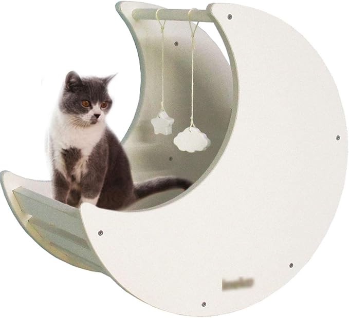 La La Pet® Wall-Mounted Cat Bed Condo Wood Cat Shelf Board Floating Cat Scratcher Cat Perch Mod Cat Furniture Cat Climber Tower Tree(Moon)
