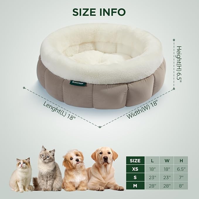 BALANCE Round Cat Beds for Indoor Cats - Donut Dog Beds for Small Dogs, Washable Pet Bed for Puppy and Kitten with Anti-Slip Bottom