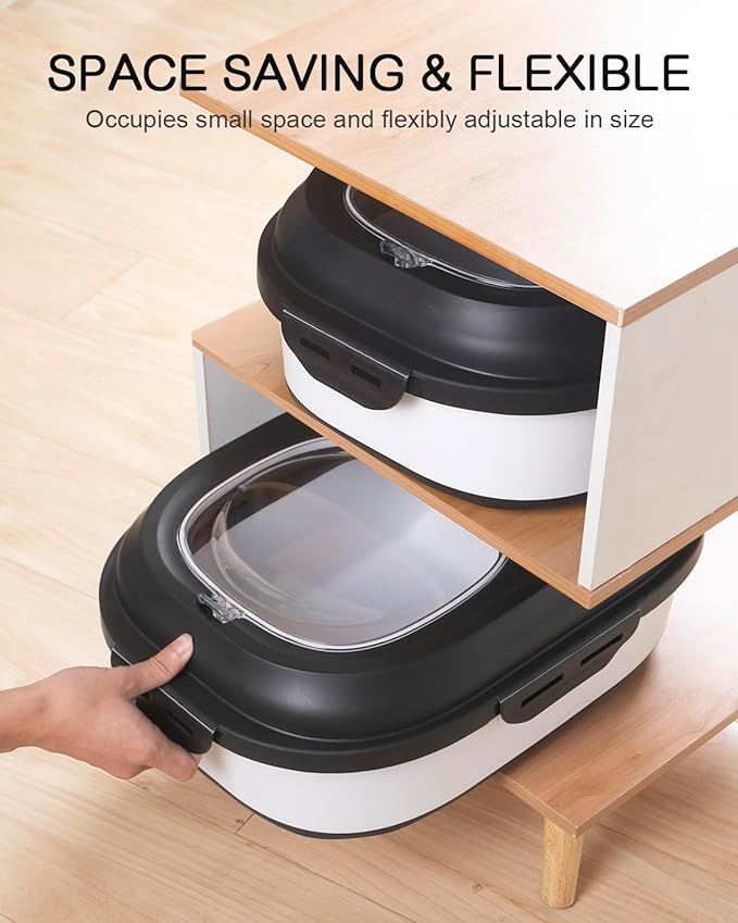 35LBS Collapsible Dog Food Storage Container, Pet Dog Pantry Large Containers Bin with Wheels,Scoop & 2pcs Food Storage Containers, Kitchen Cereal Flour Rice Leakproof Dry Holder-Black