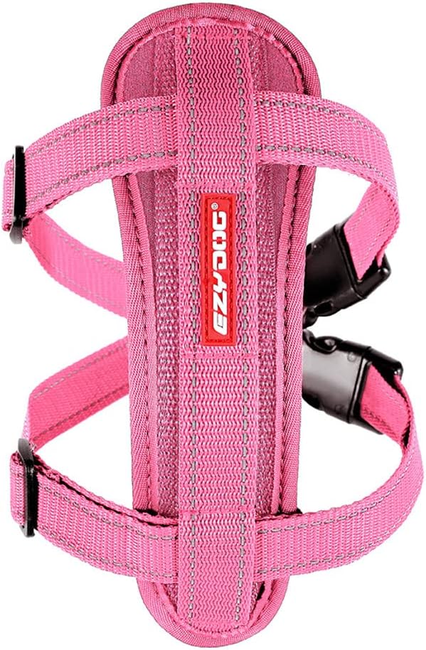 EzyDog Premium Chest Plate Custom Fit Reflective No-Pull Padded Comfort Dog Harness - Perfect for Training, Walking, and Control - Includes Car Restraint Attachment (X-Small, Pink)