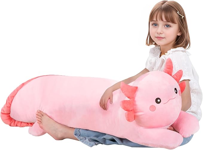 40'' Large Axolotl Plush Stuffed Animal, Axolotl Pink Long Pillow Toy, Giant Soft Stuffed Salamander Plushies Gift for Kids Boys Girls, Birthday