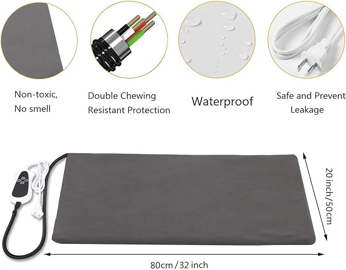 Pet Heating Pad for Dogs Cat Heating Pad with Timer,Temperature Adjustable Electric Heated Cat Dog Bed Waterproof Heated Pet Bed Mat Cat Warming Pad (Large: 32" x 20")
