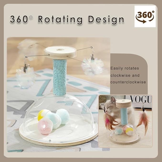 Marchul Cat Ball Toy with Hanging Balls, Wooden Cat Fetch Ball Toy, Sisal Scratcher Interactive Kitten Fun Track Toy for Indoor Cats Physical Exercise, S