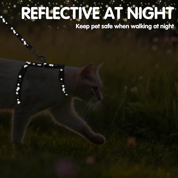 PAWCHIE Cat Harness with Leash and Collar Set - Escape Proof Adjustable Glow in The Dark Cat Harness for Kitty Outdoor Walking