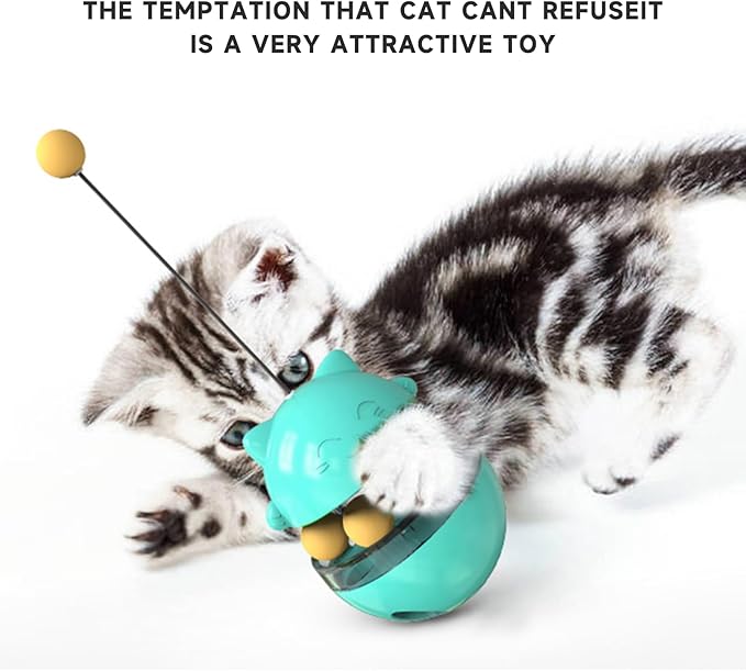2 in 1 Cat Treat Dispenser Toy - Cat Interactive Toy and Cat Treat Ball, Tumbler Interactive Ball Cat Puzzle Feeder, Cat Food Puzzle Toy，Suitable for All Types of Cats and Small pet Dogs（Lake Blue