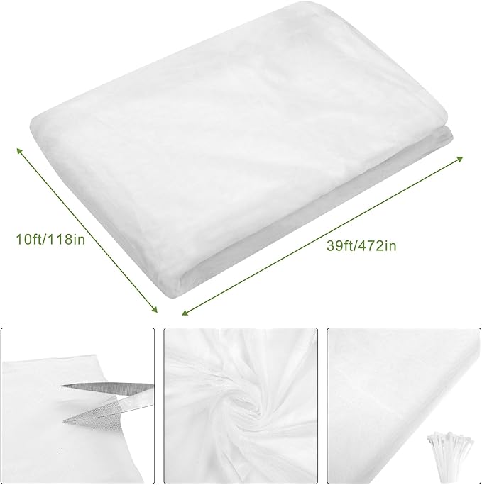 39 x 10 Ft Mosquito Netting for Patio, White Mosquito Net for Garden Protection Patio Screen Mesh Bird Insect Netting, Vegetables Fruits Garden Mesh Cover Pest Barrier from Birds Cicada Bugs