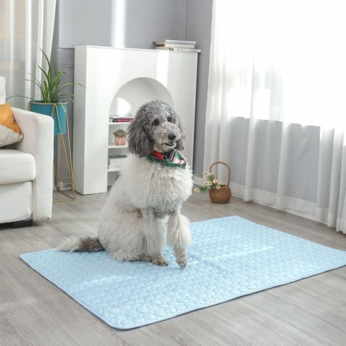 Dog Cooling Mat Washable, Portable Summer Dog Pad, Water-Absorbent Pet Cooling Pad, Ice Silk Self-Cooling Mat for Dog for Kennel/Sofa/Bed/Floor/Car Seats(Light Blue,15x19in)