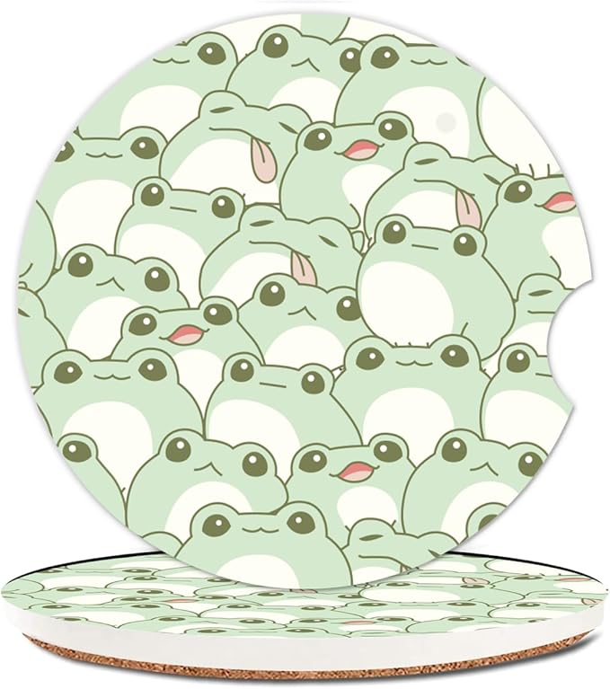 Absorbent Car Cupholder Coaster 2 Pack, Cute Car Coasters with a Finger Notch for Women & Men,2.56" Ceramic Stone & Non-Scratch Cork Base Drink Coasters, Cute Auto Accessories Gifts