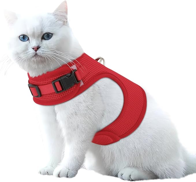 MoNiBloom Soft Cat Harness for Walking Escape Proof and Travel, Kitten Adjustable Breathable Vest Harness - Red, M