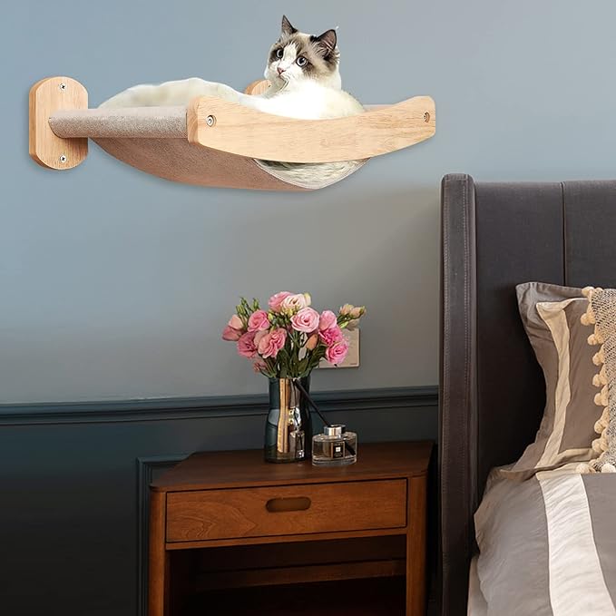 Cat Wall Hammock Set with 2 Cat Steps - Wall Mounted Cat Bed, Stylish Modern Cat Wall Furniture, Cat Wall Floating Shelves & Perches, Sturdy Kitty Hammock Beds for Climbing, Playing, Sleeping