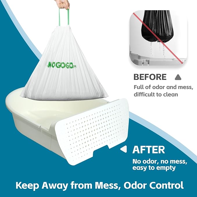 100 Pack Litter Box Bags, Compatible with Self Cleaning Litter Box Scooper Young and Luxury Pro, Automatic Litter Box Liners, Replacement Trash Bags with Drawstring, 25.59" x 15.75"