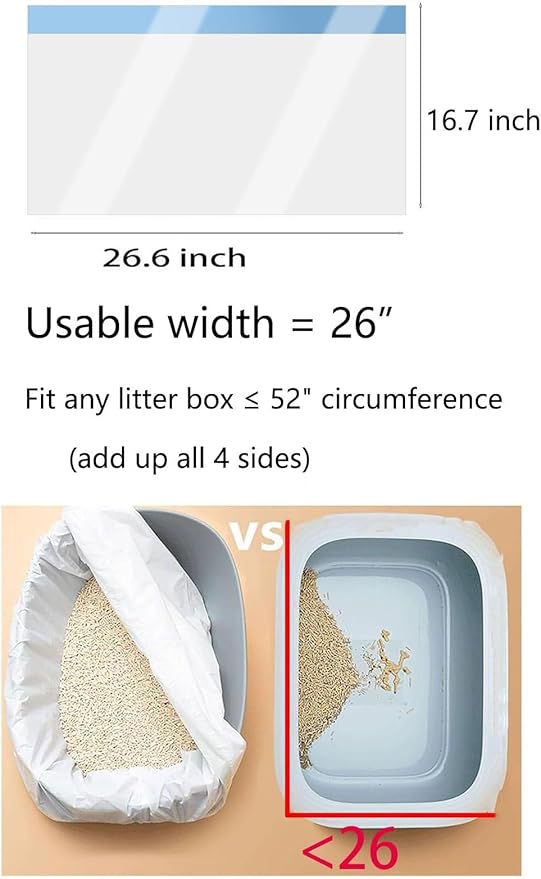 20 Count Cat Drawstring Litter Box Liners 26.6x16.7 inches 2Mils Super Thick White Cat Litter Waste Bags Poop Bags for Self-Cleaning Litter Box Cat Litter Pan Trays (Blue Drawstring 20 count)