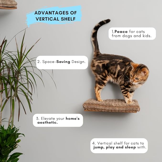 Kitsune Garden Cat Step, Cat Wall Furniture, Wall Mounted Shelf, Cat Wall Shelf, Cat Shelves, Cat Bed, Cat Shelf, Cat Steps for Wall, Brown (Step)