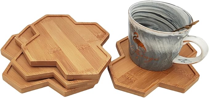 4PCS Mosaic Bamboo Coasters for Crafts, Blank Base Trays, Drinking Cup Coaster, Plant Coaster, Art Plate,DIY Mosaic Supplies (Hexagonal Platter)