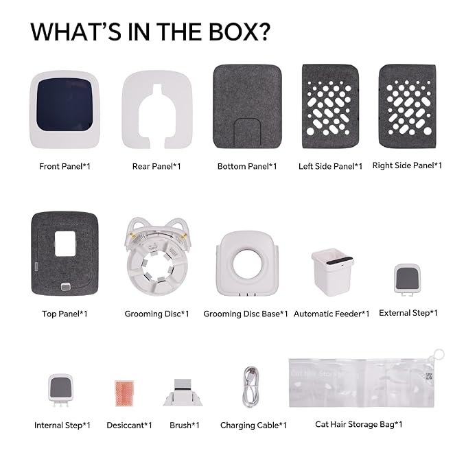 AutoComb Automatic Cat Self Groomer, 360° Surround Self Grooming For Cats, Self Cleaning brush with biomimetic cat tongue brush & smart feeder, White