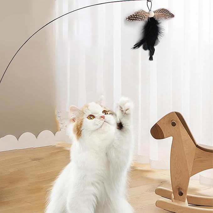 10 Pieces Cat Insect Feather Toys Replacement Cat Toy Wand Refills Interactive Cat Teaser Wand Attachments with Bell for Cat Toy