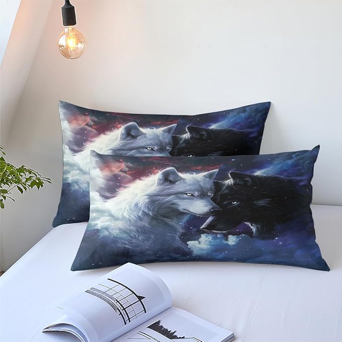 Animal Print Comforter Set Twin Wolf Bedding Set Wild Animals Bedding Black White Wolves Couple Comforter Soft Down Comforter with 1 Pillowcase