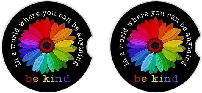 Absorbent Car Coasters 2 Pack for Cup Holders, 2.56" Ceramic Stone & Non-Scratch Cork Base Drink Coasters, Auto Accessories for Women & Men（Colorful Sunflower）