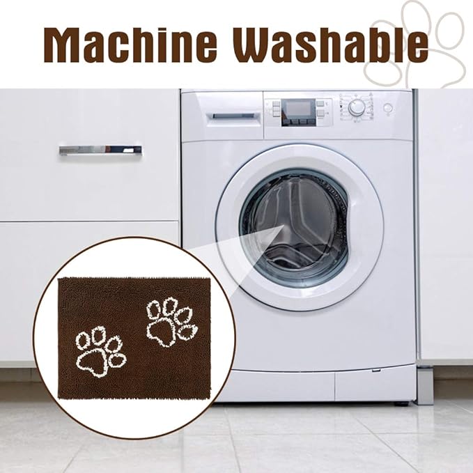 EXPAWLORER Dog Door Mat for Muddy Paws - Highly Absorbent Microfiber Dog Rug, Soft Chenille Dog Runner Rug Indoor Outdoor Floor, Non-Slip Large Pet Paw Cleaning Washable Mud Mat for Bathroom, Brown