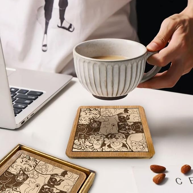 02 Staffordshire Terrier Dog Puzzle Wooden Coaster Set - Interlocking Jigsaw Drink Mats with Laser-Cut Design for Pet Lovers (Staffordshire Terrier Set of 2)