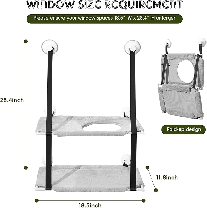 Cat Window Perch, Double Layers Cat Hammock with 6 Stable Screw Suction Cups, Foldable Cat Window Bed Hold Two Cats, Cat Window Seat with Flannel Cat Shelves for Wall